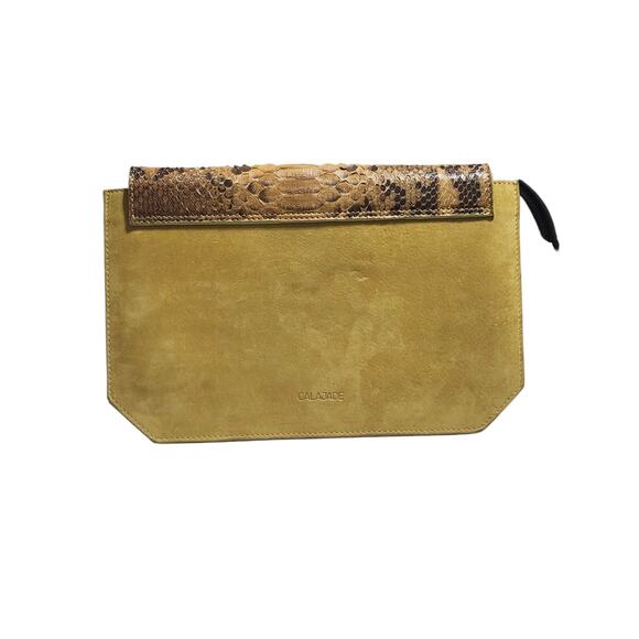CalaJade Lago Couture Diana Python Skin Flap‎ Suede Body Clutch Purse - Picture 3 of 10
